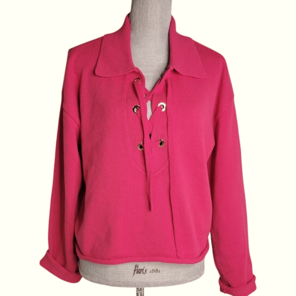 Marled Reunited Clothing Women's Knit Collared V-Neck Pullover Sweater Coral L